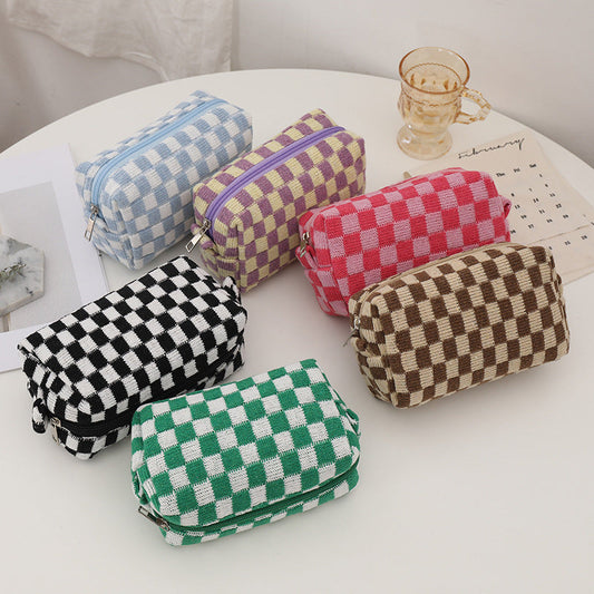 Checkerboard Knit Cosmetic Bag