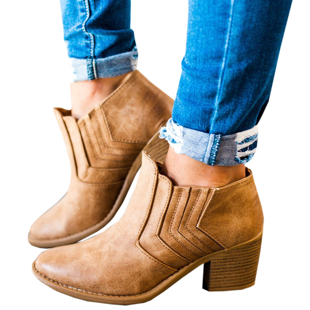 Women's Vintage Short Boots-Brown