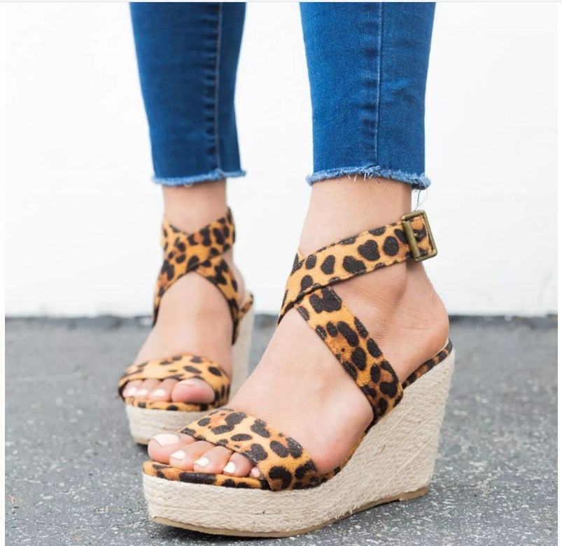 Women's Rope Wedge Sandals-leopard