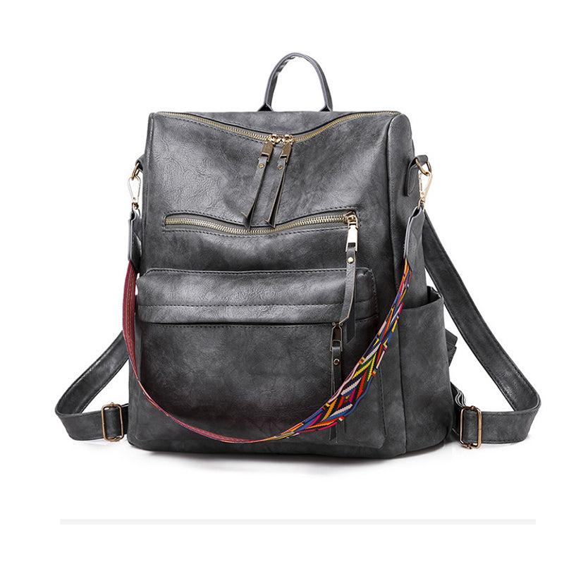 Leather Backpack With Colored Shoulder Straps - KOC