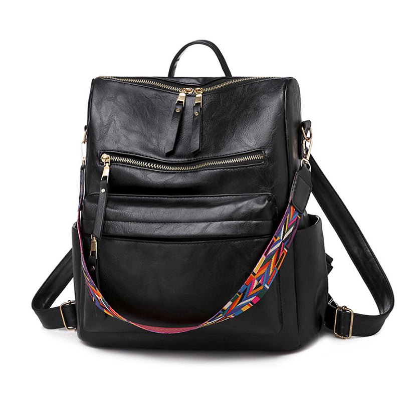 Leather Backpack With Colored Shoulder Straps - KOC