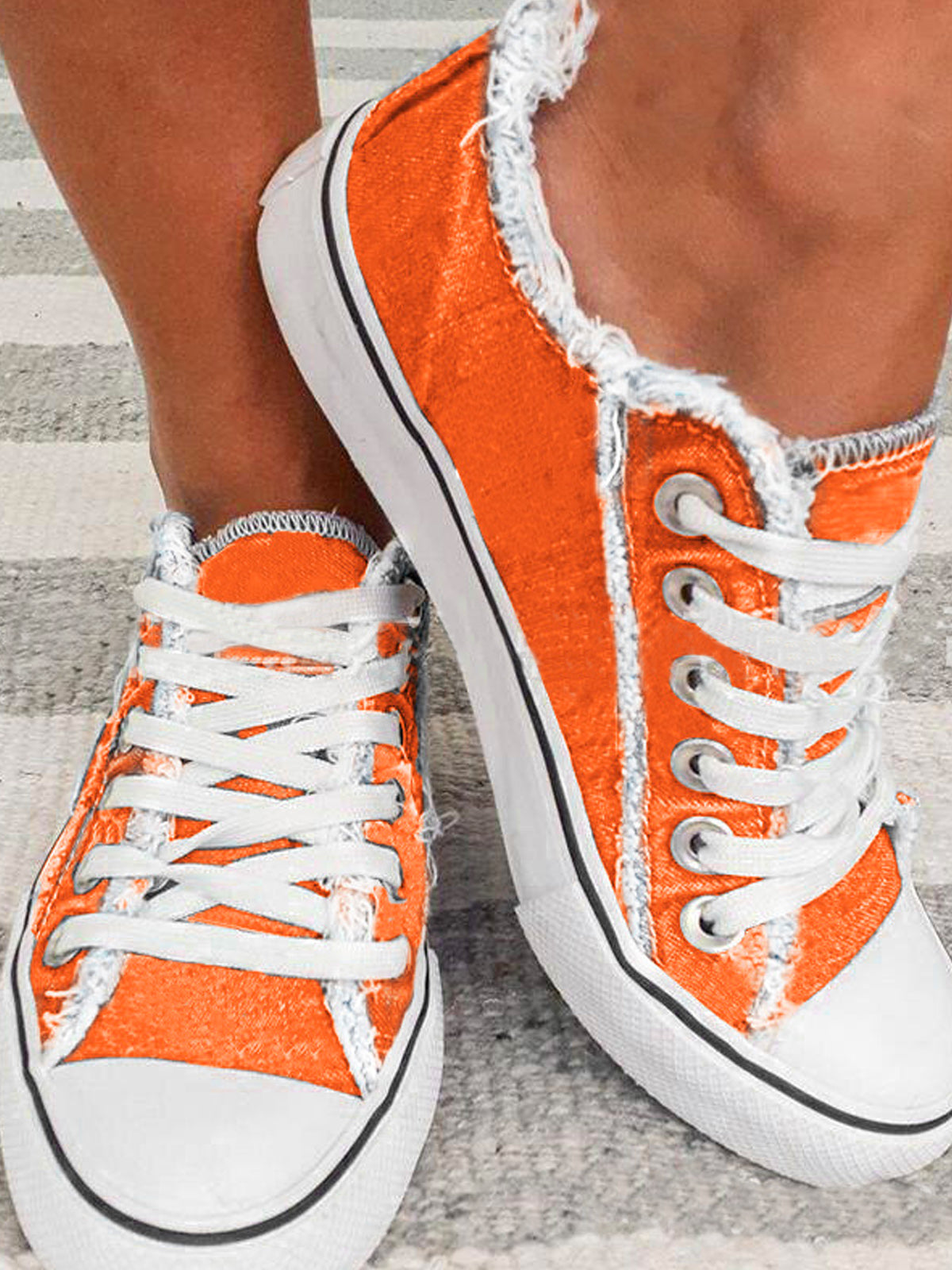 Orange Lace-Up Canvas Sneakers