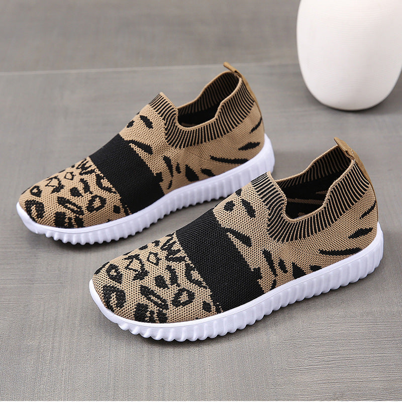 Comfortable Leopard-Print Knitted Shoes -khaki- KOC