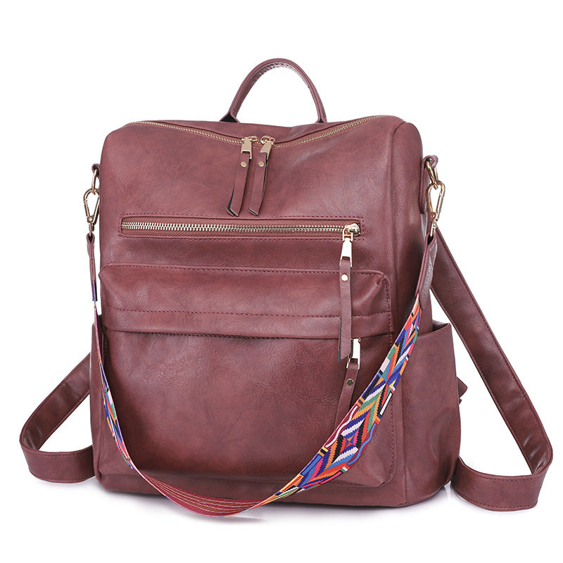 Leather Backpack With Colored Shoulder Straps - KOC