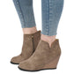 Side Zip Wedge Booties-Coffee