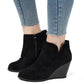 Side Zip Wedge Booties-Black