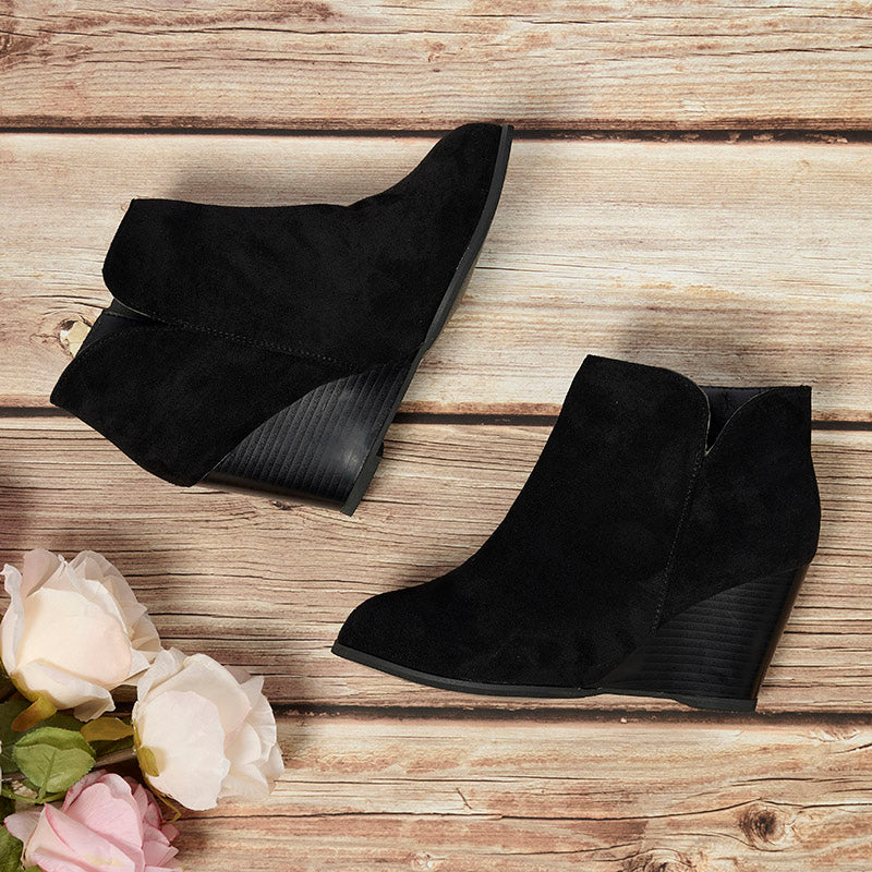 Side Zip Wedge Booties-Black