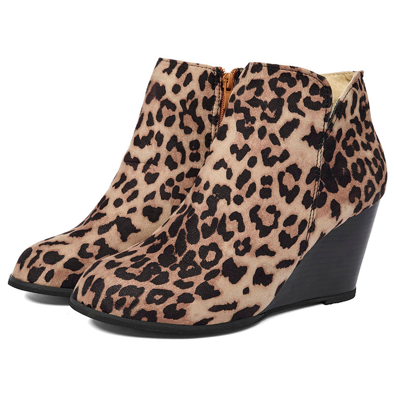 Side Zip Wedge Booties-Leopard