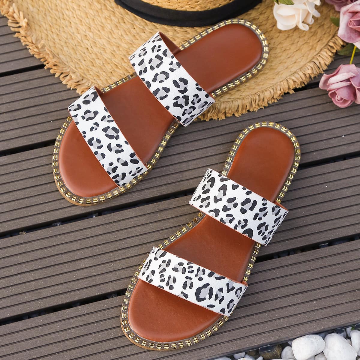 Straight Leopard Beach Sandals