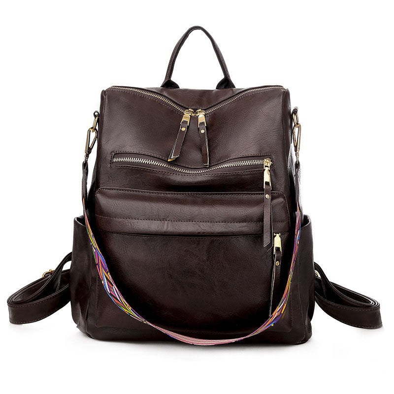 Leather Backpack With Colored Shoulder Straps - KOC