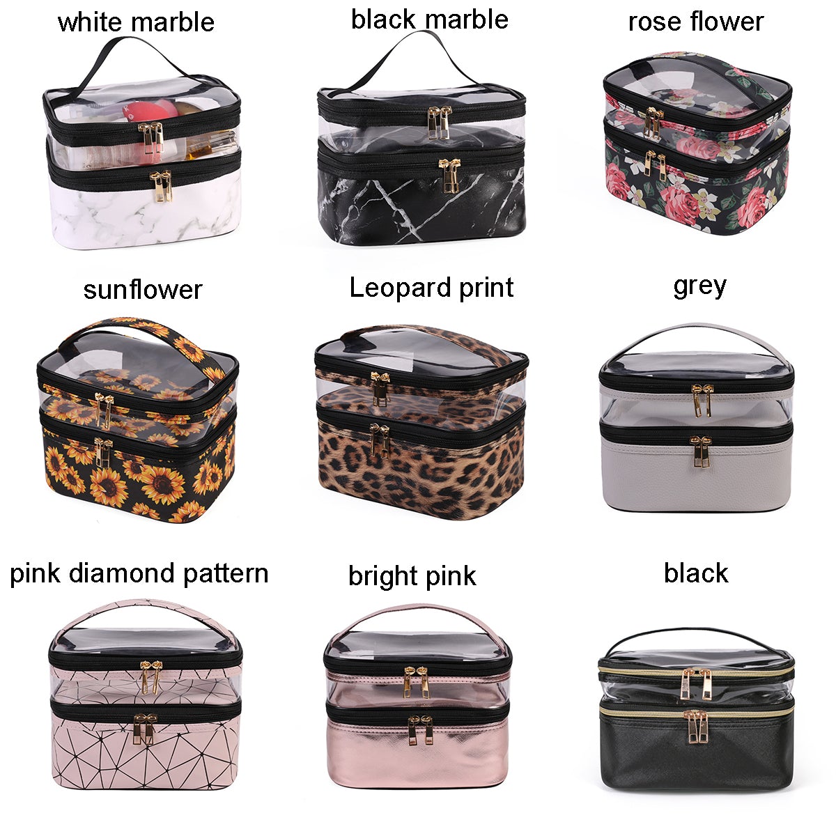 PVC Portable Transparent Double-Layer Cosmetic Bag - KOC