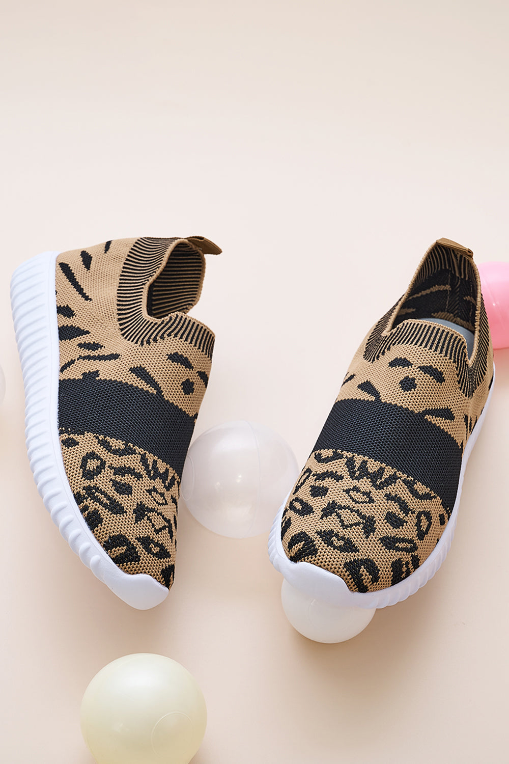 Comfortable Leopard-Print Knitted Shoes - khaki-KOC