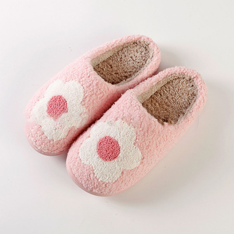 Fuzzy Flower Pattern Homewear Slippers