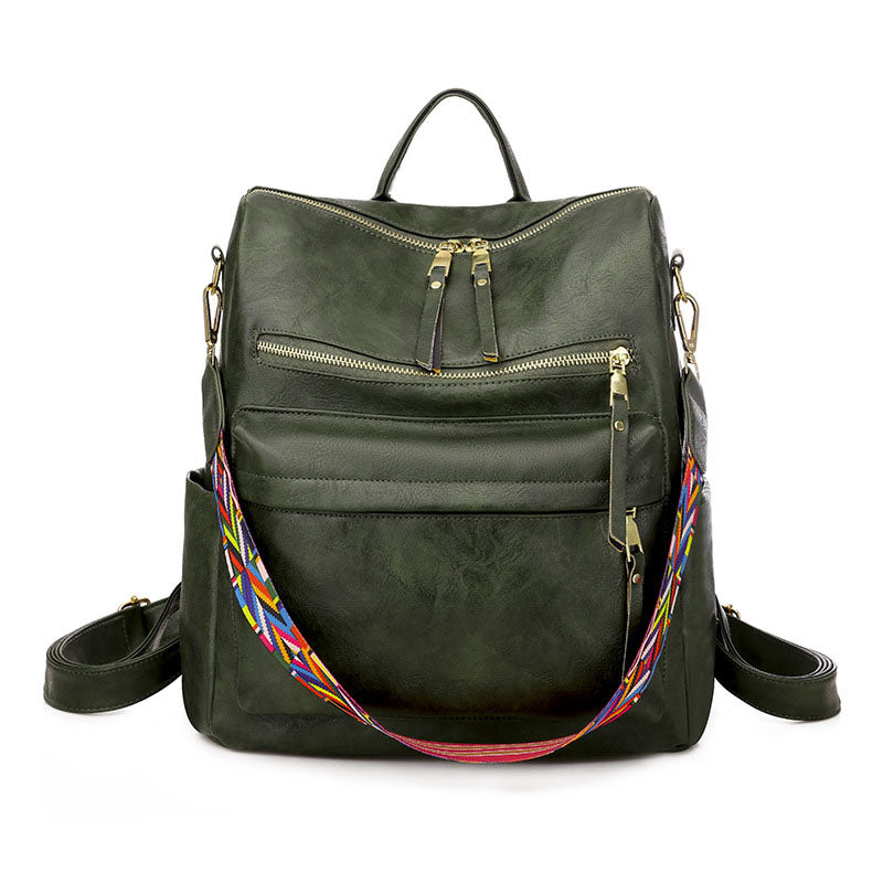 Leather Backpack With Colored Shoulder Straps - KOC