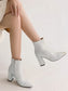 Women's Shiny Chunky Heel High Heel Booties-White