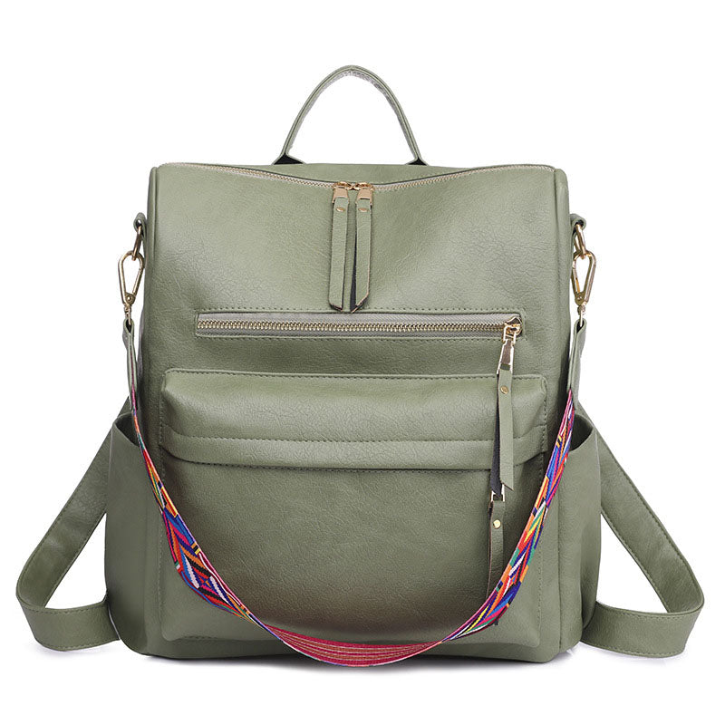 Leather Backpack With Colored Shoulder Straps - KOC