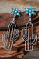 Silvery Western Turquoise Flower Cactus Dangle Earrings(moq:2)