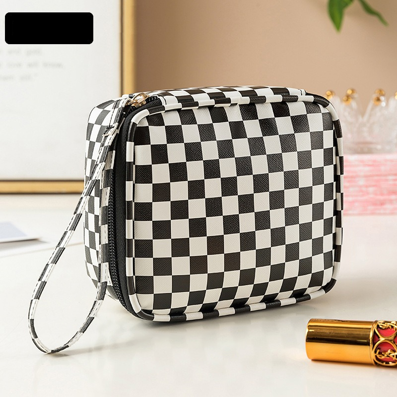 Checkered Print Cosmetic Bag