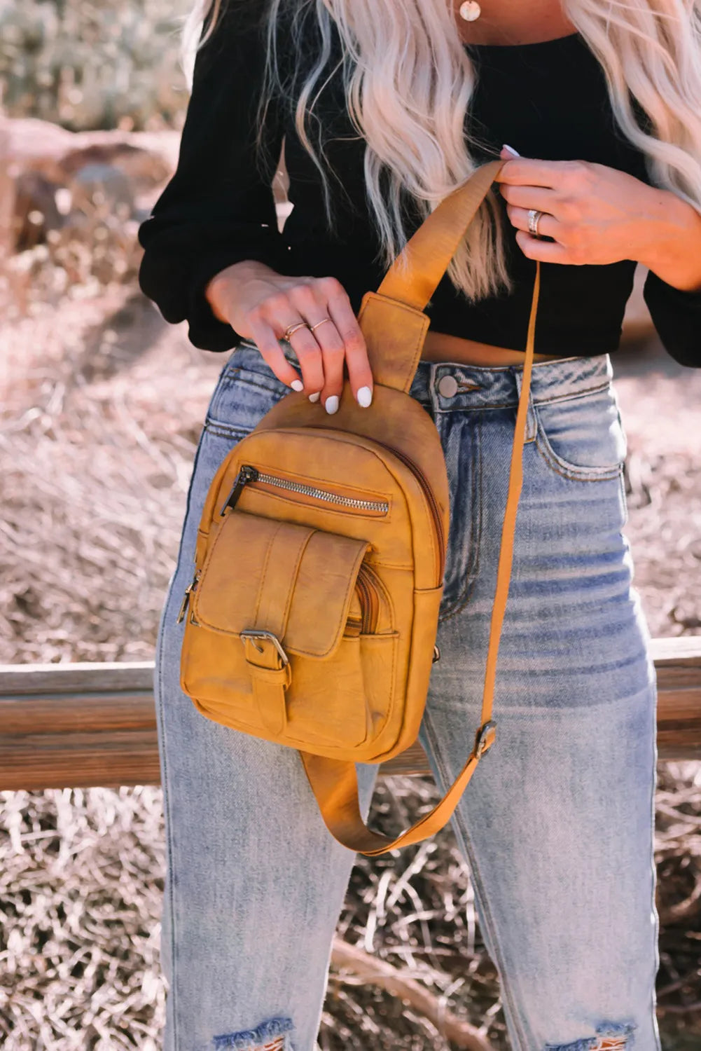 Khaki Vintage Multi Pockets Sling Bag-Yellow