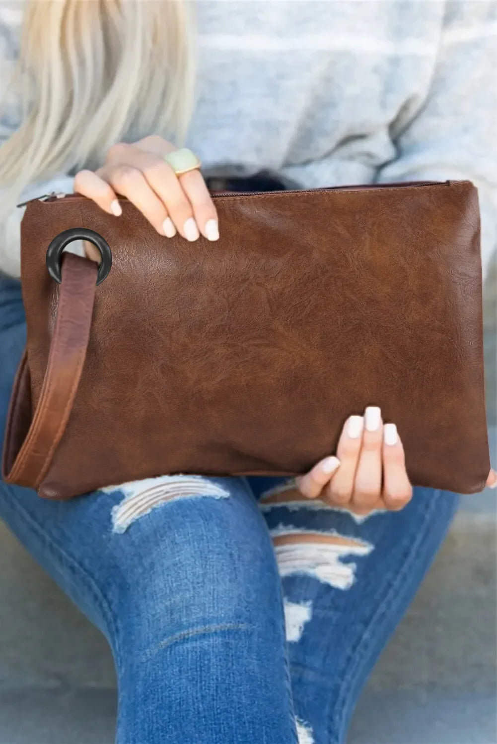 Vintage Leather Oversized Clutch Bag