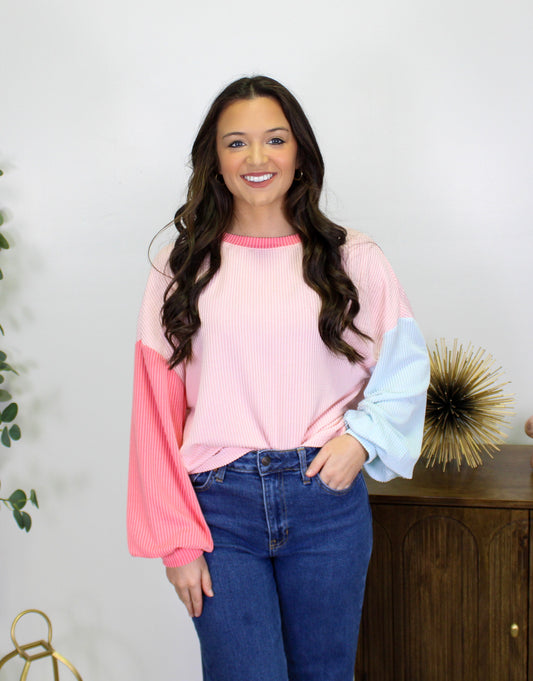 Pink Colorblock Corded Top RTS