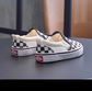 Womens and Kids Black and White Checker Slip-ons