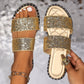 Glittering Hollow Out Dual Straps Flat Slippers