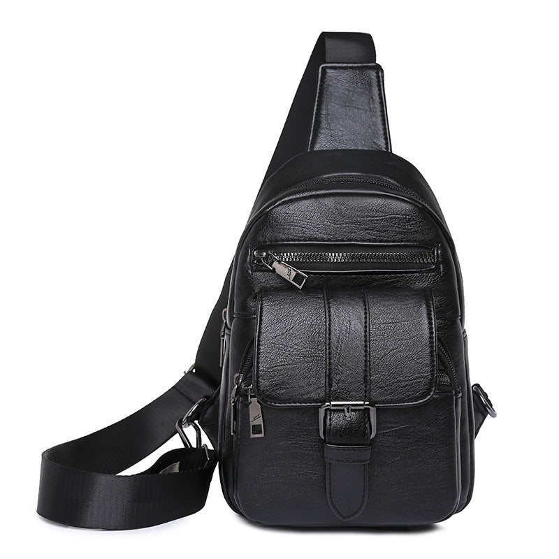 Khaki Vintage Multi Pockets Sling Bag-Black