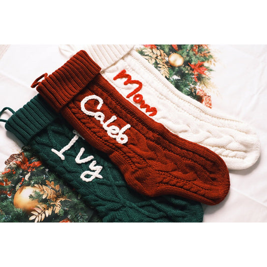 Hand Embroidered Name Knitted Christmas Stockings