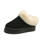 Plush Suede Trim Thick Sole Flat Snow Boots