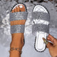 Glittering Hollow Out Dual Straps Flat Slippers