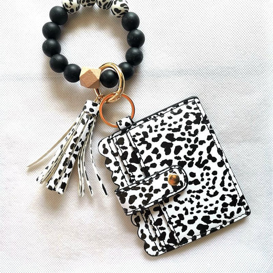 Cow Silicone Bead Keychain-Leopard