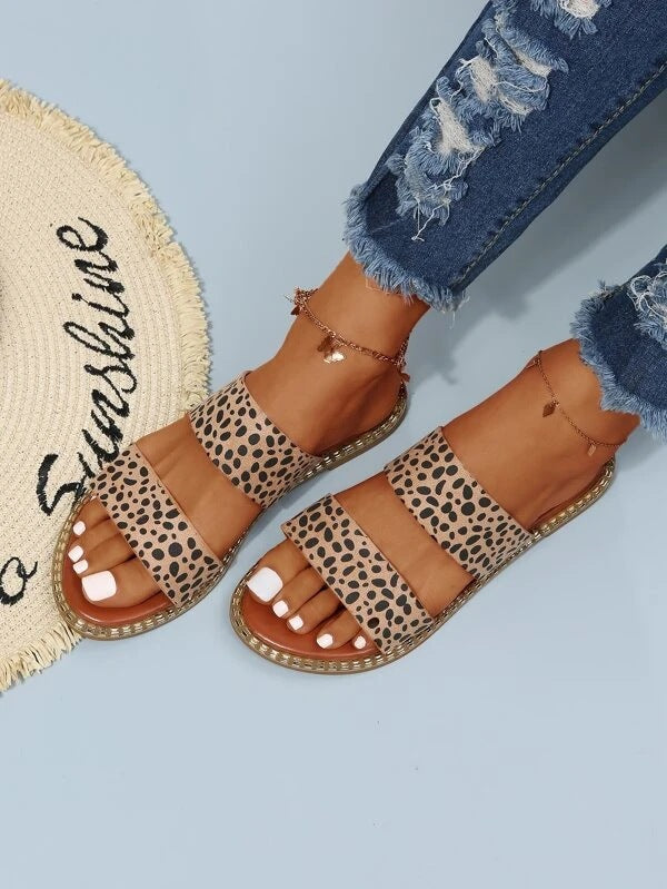 Straight Leopard Beach Sandals