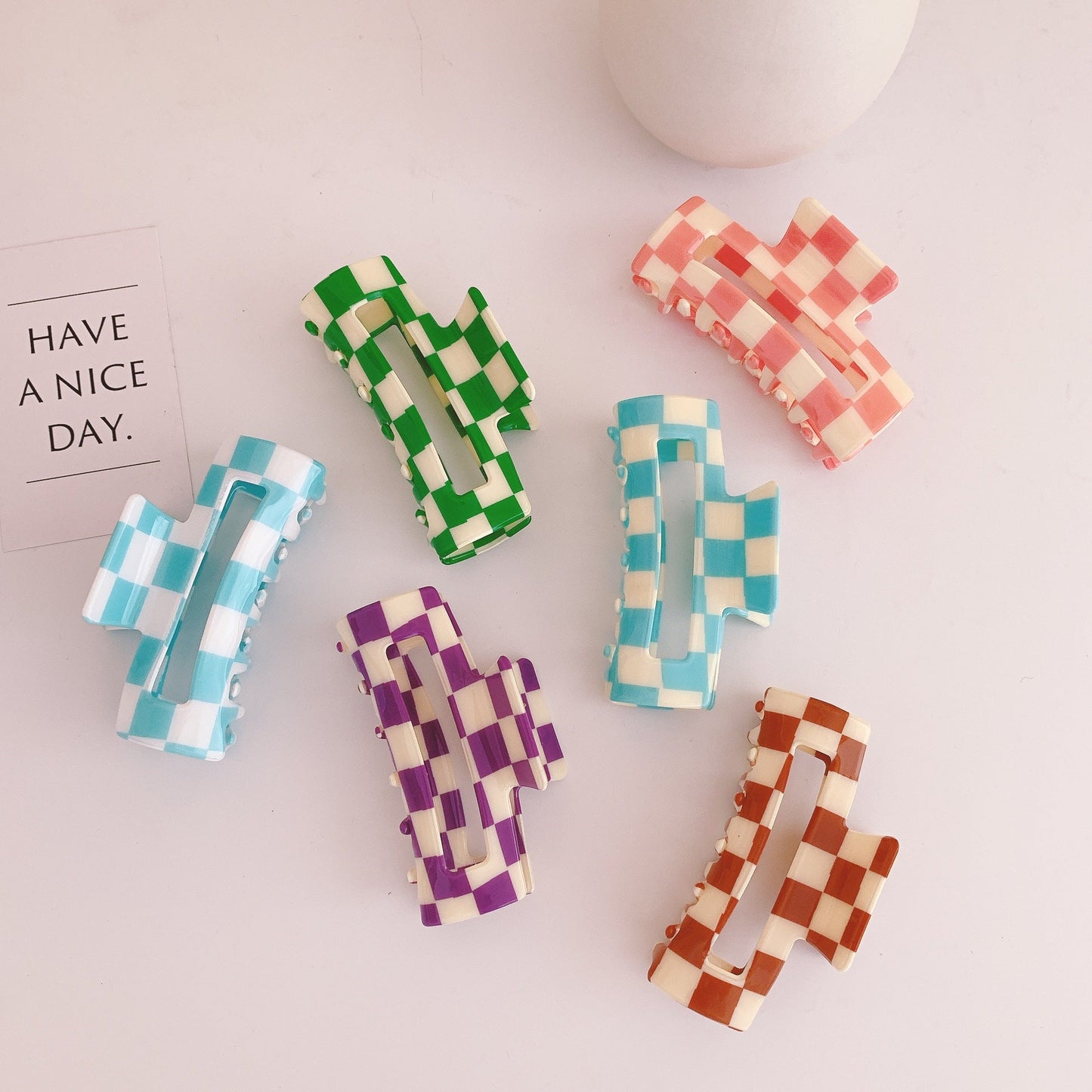 Acrylic Plaid Hair Clip|3pcs