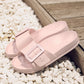 Buckle Decor Wide Band Thick Sole Slippers