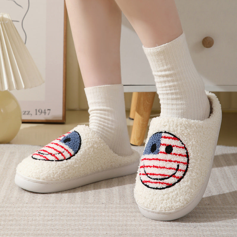 Cute Cartoon Flag Smiley Cotton Slippers