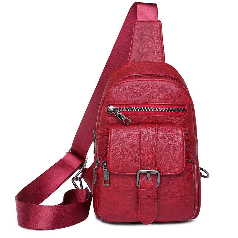 Khaki Vintage Multi Pockets Sling Bag-Red