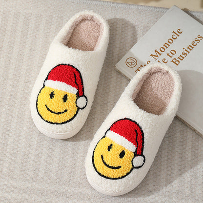 Santa Hat Smiley Face Slippers