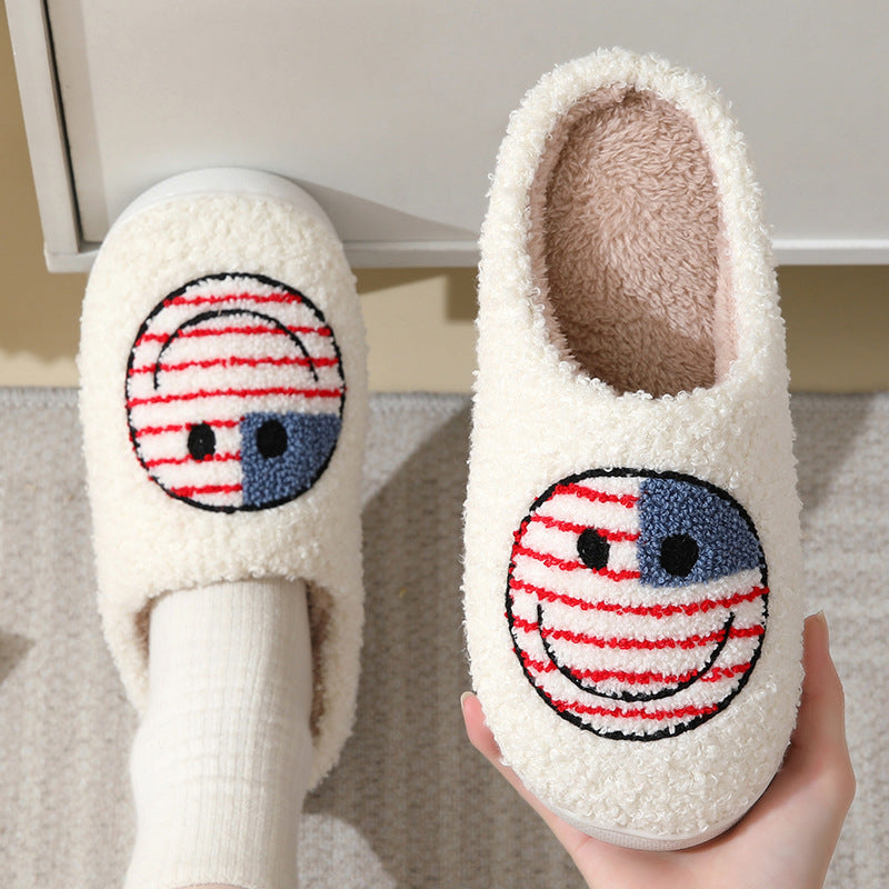 Cute Cartoon Flag Smiley Cotton Slippers