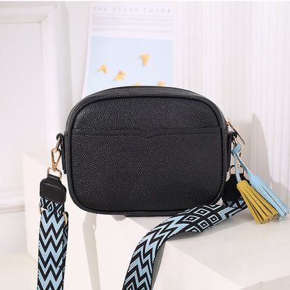 Geometric Print Strap Tassel Shoulder Bag