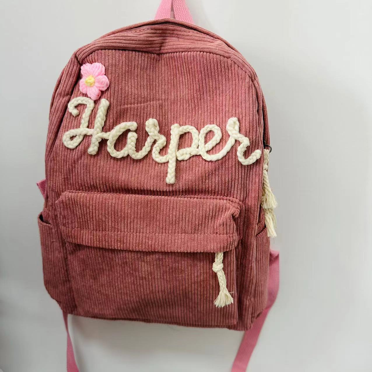 Corduroy Large Capacity Backpack with Personalized Name