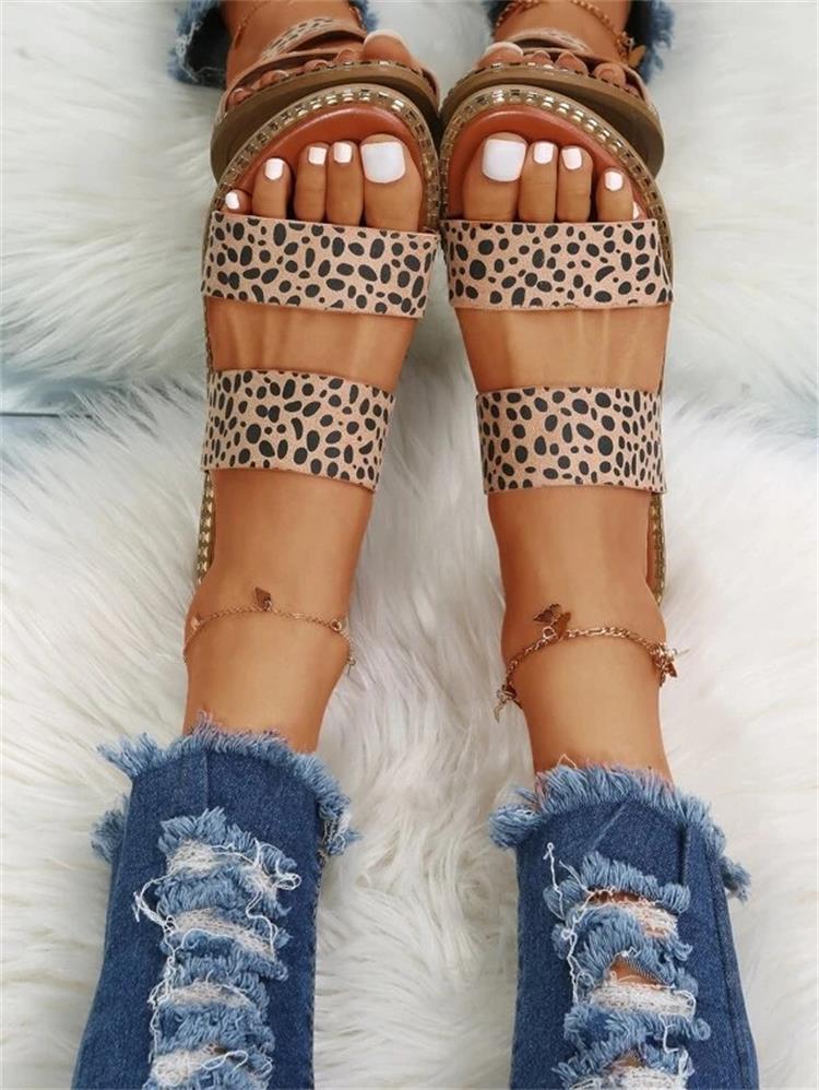 Straight Leopard Beach Sandals