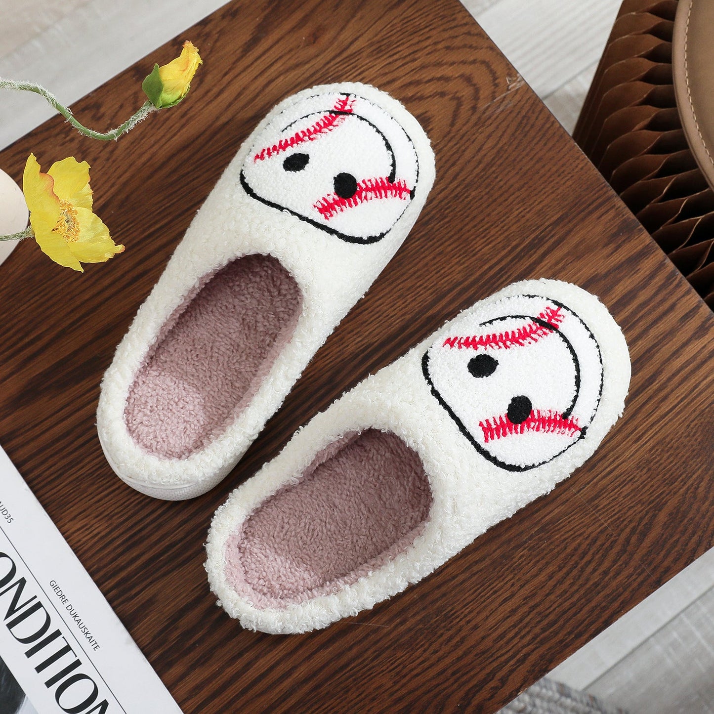 Baseball Smiley Face Slippers