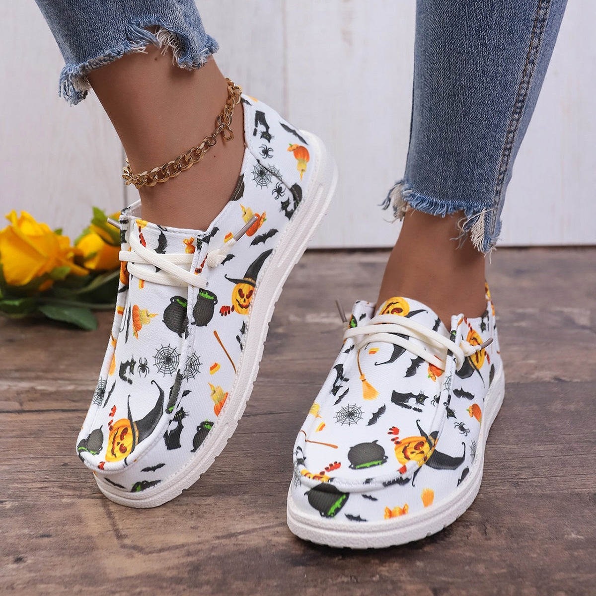 Halloween Pumpkin Print Loafers