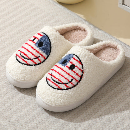 Cute Cartoon Flag Smiley Cotton Slippers