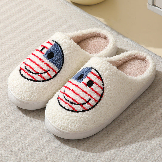 Cute Cartoon Flag Smiley Cotton Slippers