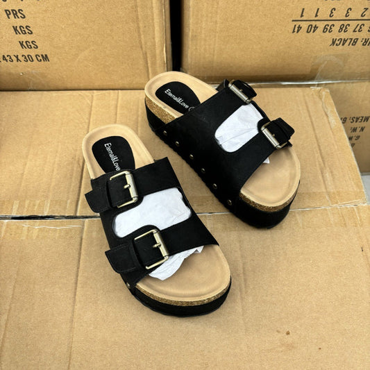 Suede Buckle Decor Footbed Sandal Slippers