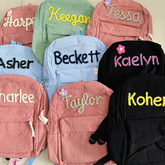 Corduroy Large Capacity Backpack with Personalized Name