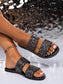 Glittering Hollow Out Dual Straps Flat Slippers