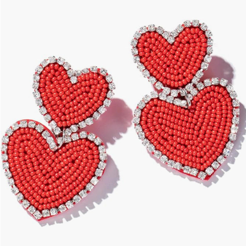 Red Bead Love Earrings